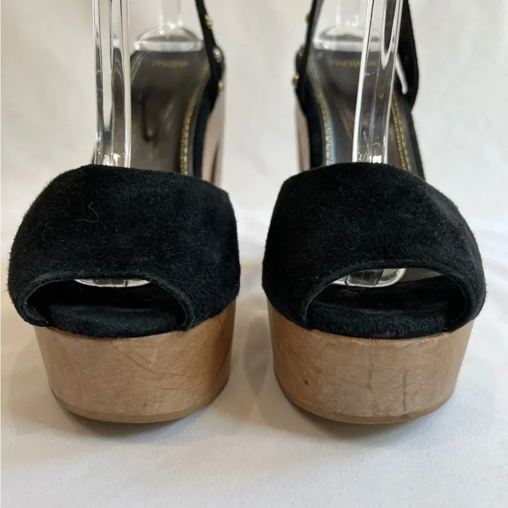 Maje Black Suede High Heels Women's EU 40 US 9‎ Open Toe Platform Block Studded